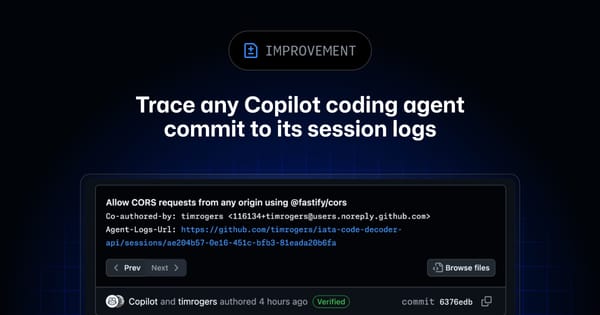 GitHub Copilot Coding Agent Commits Now Link Back to Full Session Logs